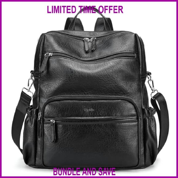 Large PU Leather Backpack Purse with 9 Pockets for Women Travel Daily Use main image 4